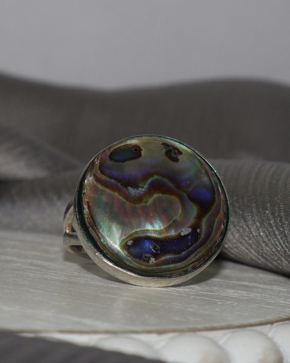 Vintage Sterling Silver Abalone Ring 6.3G / Sz 9